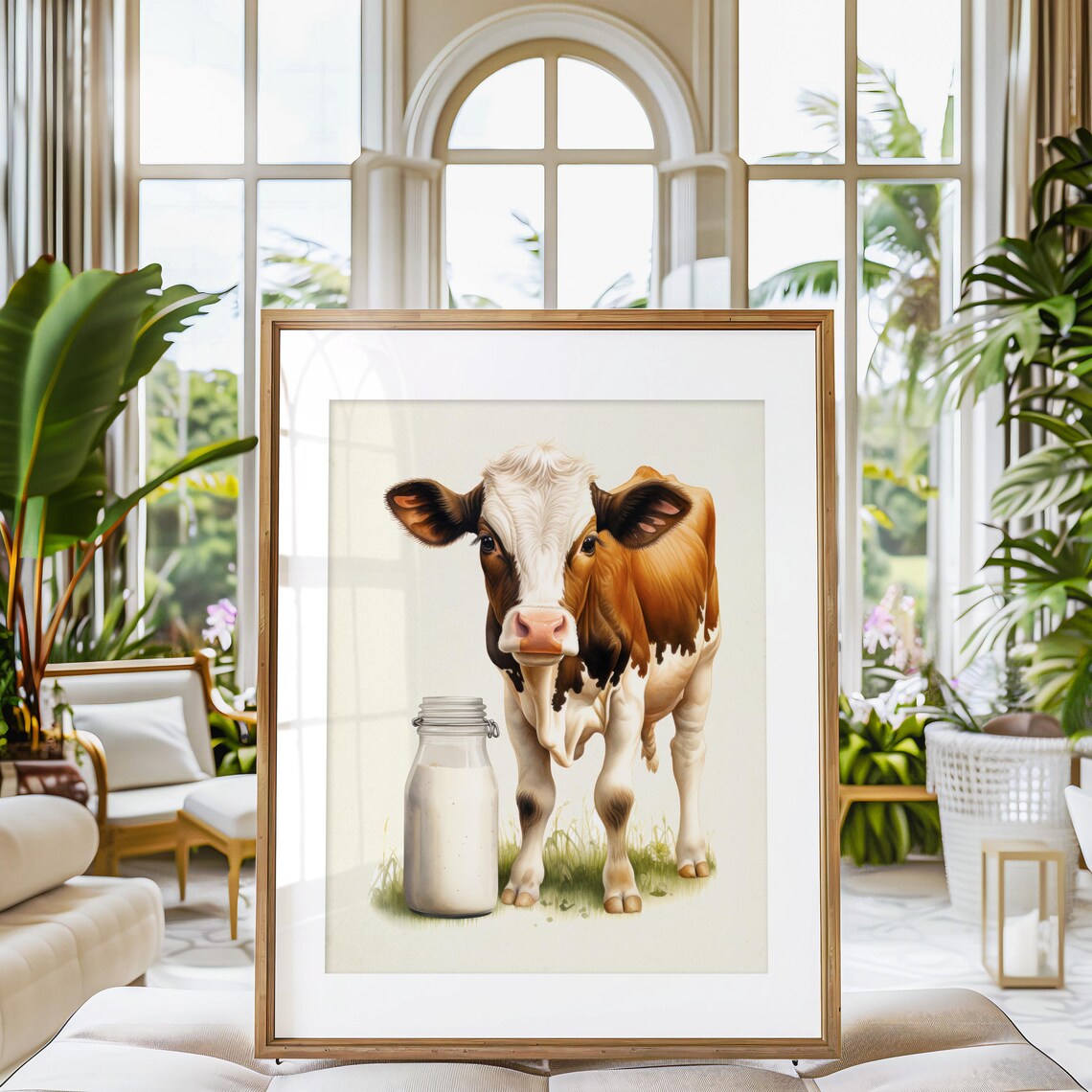 Dairy Cow and Milk Art Print, Farmhouse Decor - Image 3