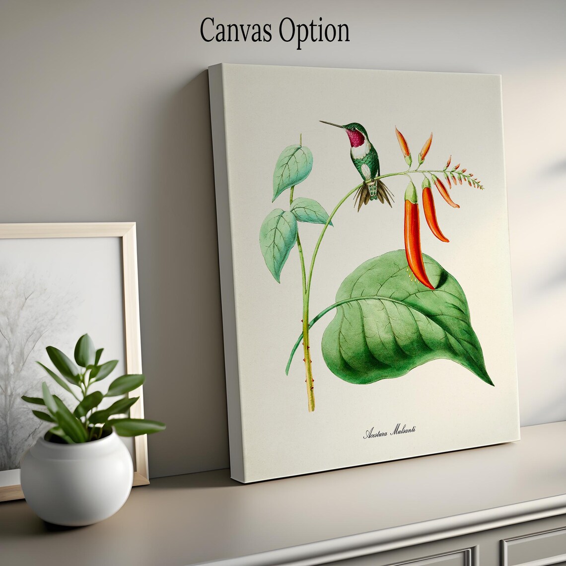 Hummingbird Garden Art Print, Floral Bird Poster - Image 2