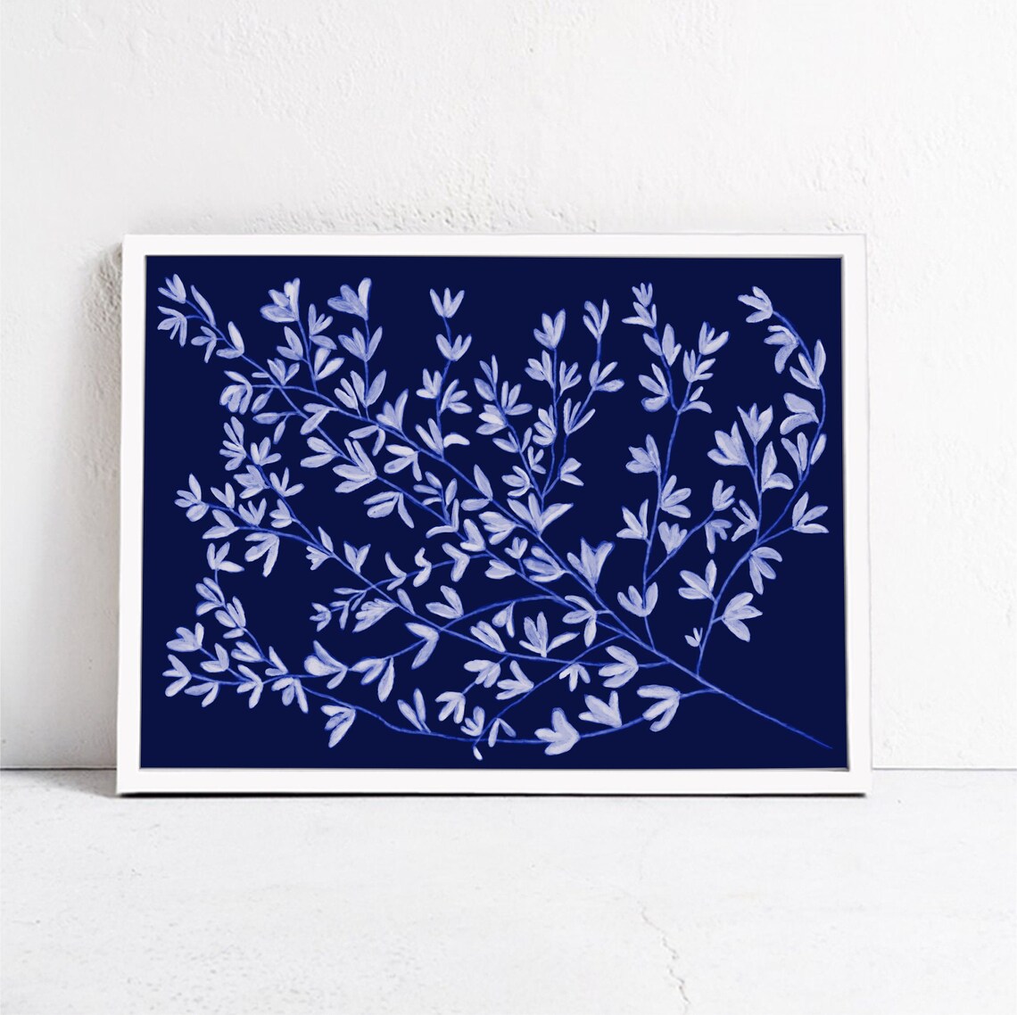 Blue Botanical Illustration, Scandi Boho Art Print