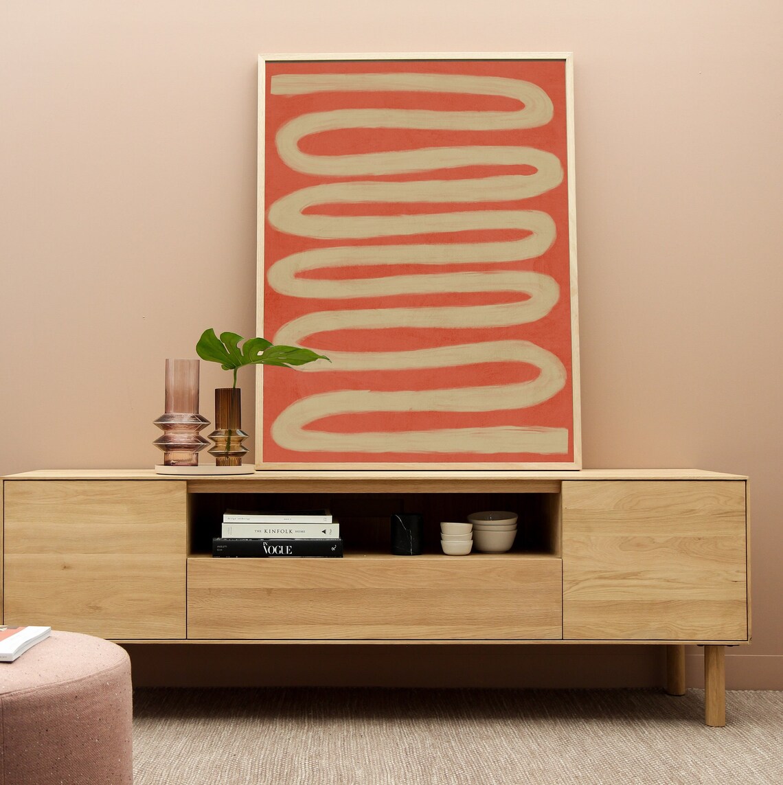 Abstract Brushstroke Curved Line Poster, Red Wall Decor - Image 2