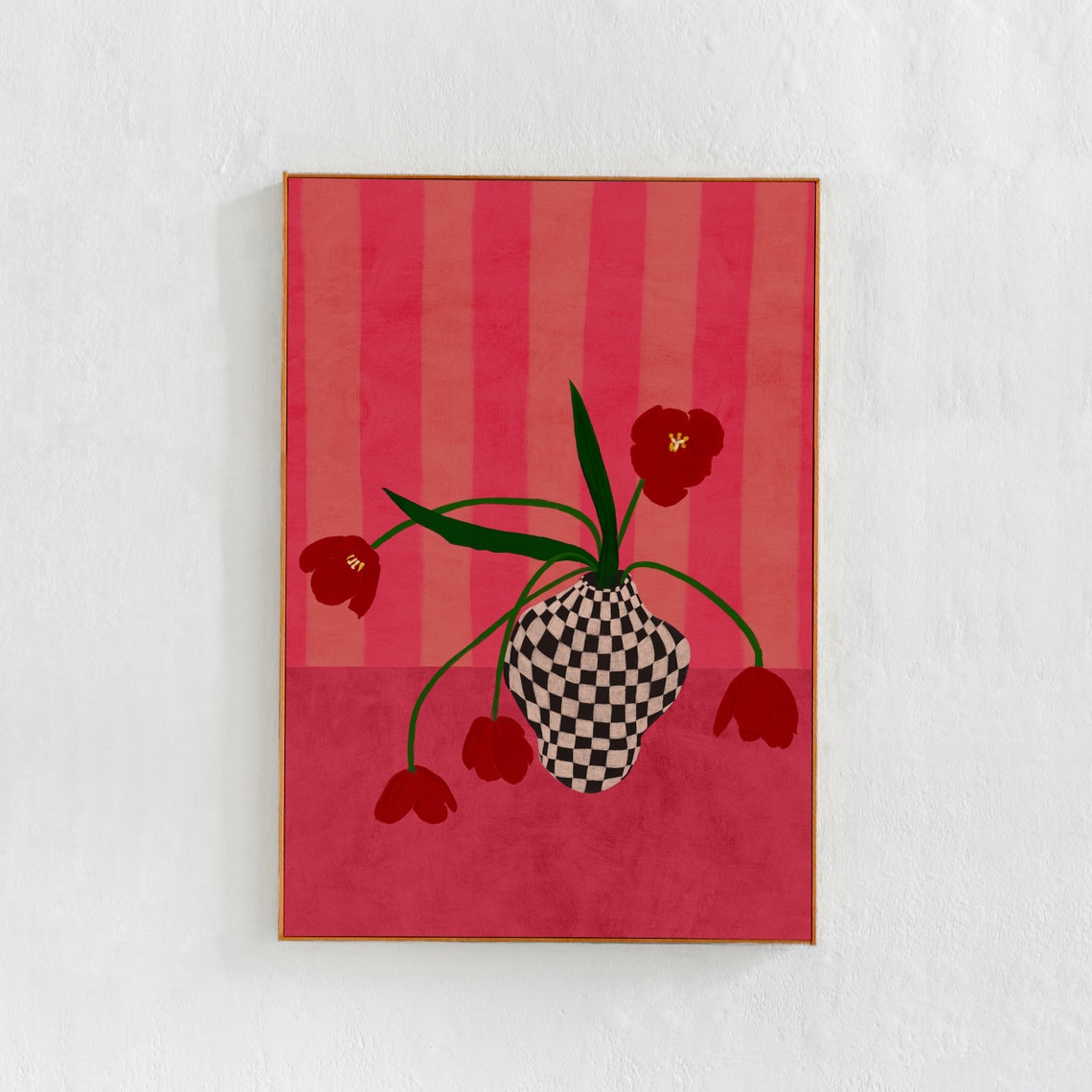 Contemporary Eclectic Tulips in Checkered Vase Art Print