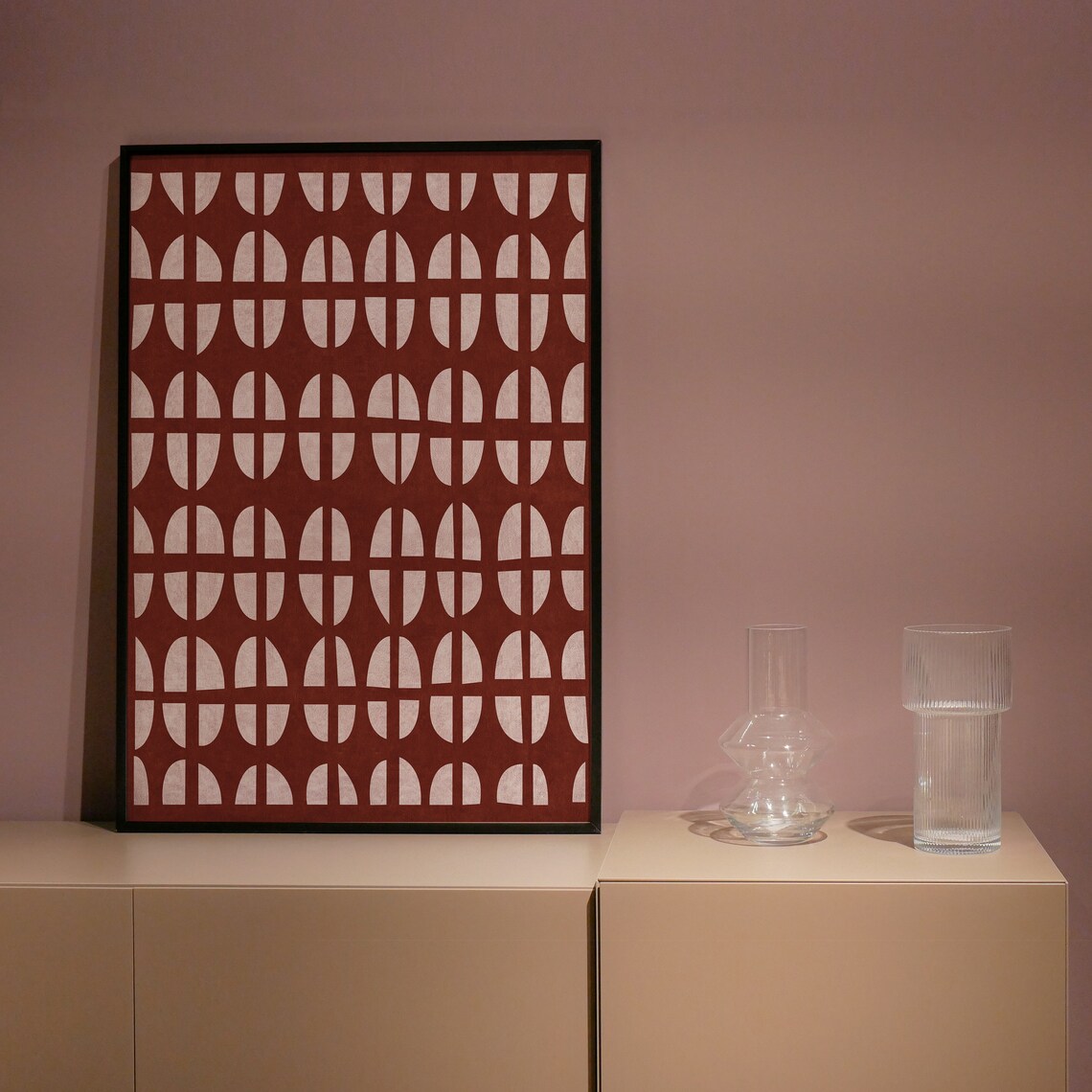 Burgundy Scandinavian Abstract Pattern Art Print - Image 3
