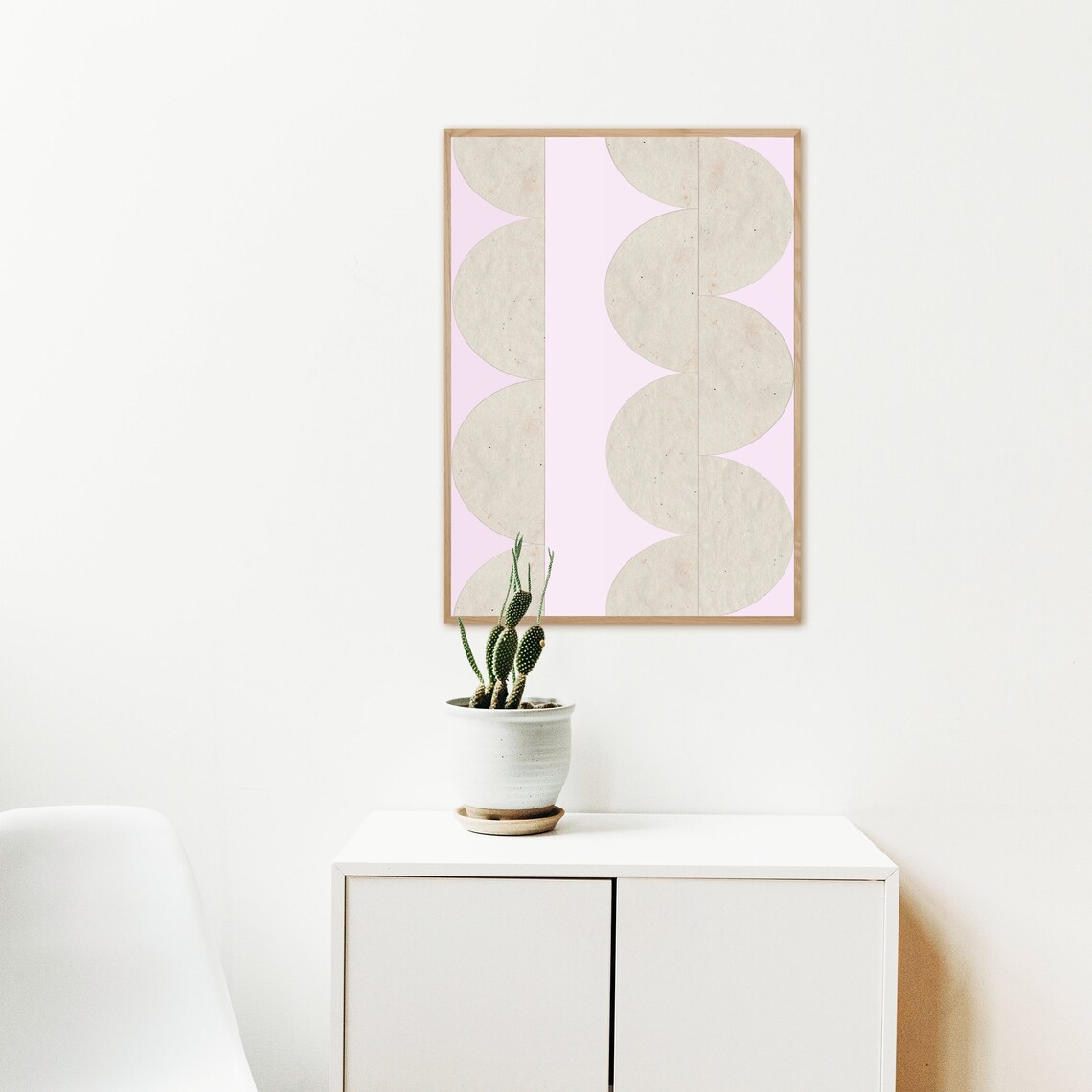 Mid Century Modern Pink Abstract Geometric Art - Image 3