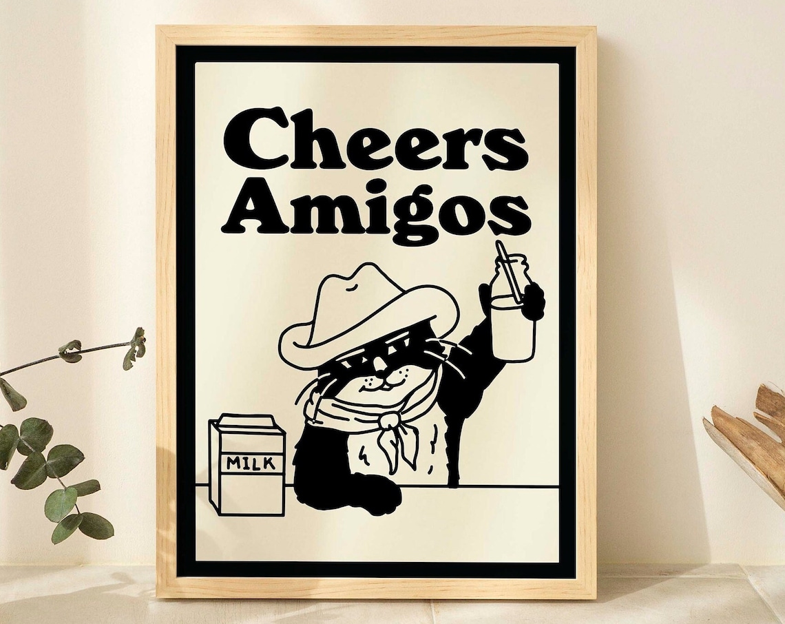 Cowboy Cat Retro Drink Poster, Kitchen Bar Decor - Image 2