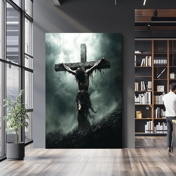 Jesus Christ On The Cross In Stormy Rain Dramatic Suffering Poster