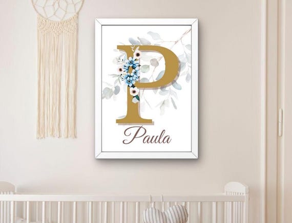 Nursery Decor Poster Wall Art For Kids Letter Poster Flower Wreath Wall Art