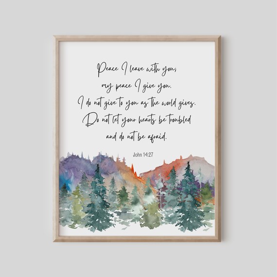 John 14 27 Peace I Leave With You Bible Verse Watercolor Pines Print