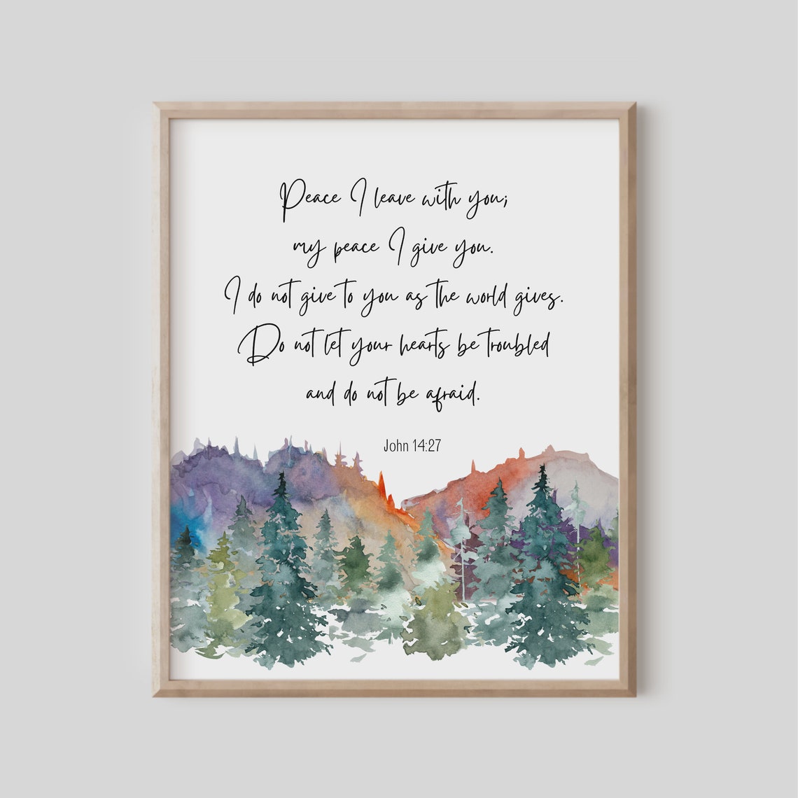 John 14 27 Peace I Leave With You Bible Verse Watercolor Pines Print