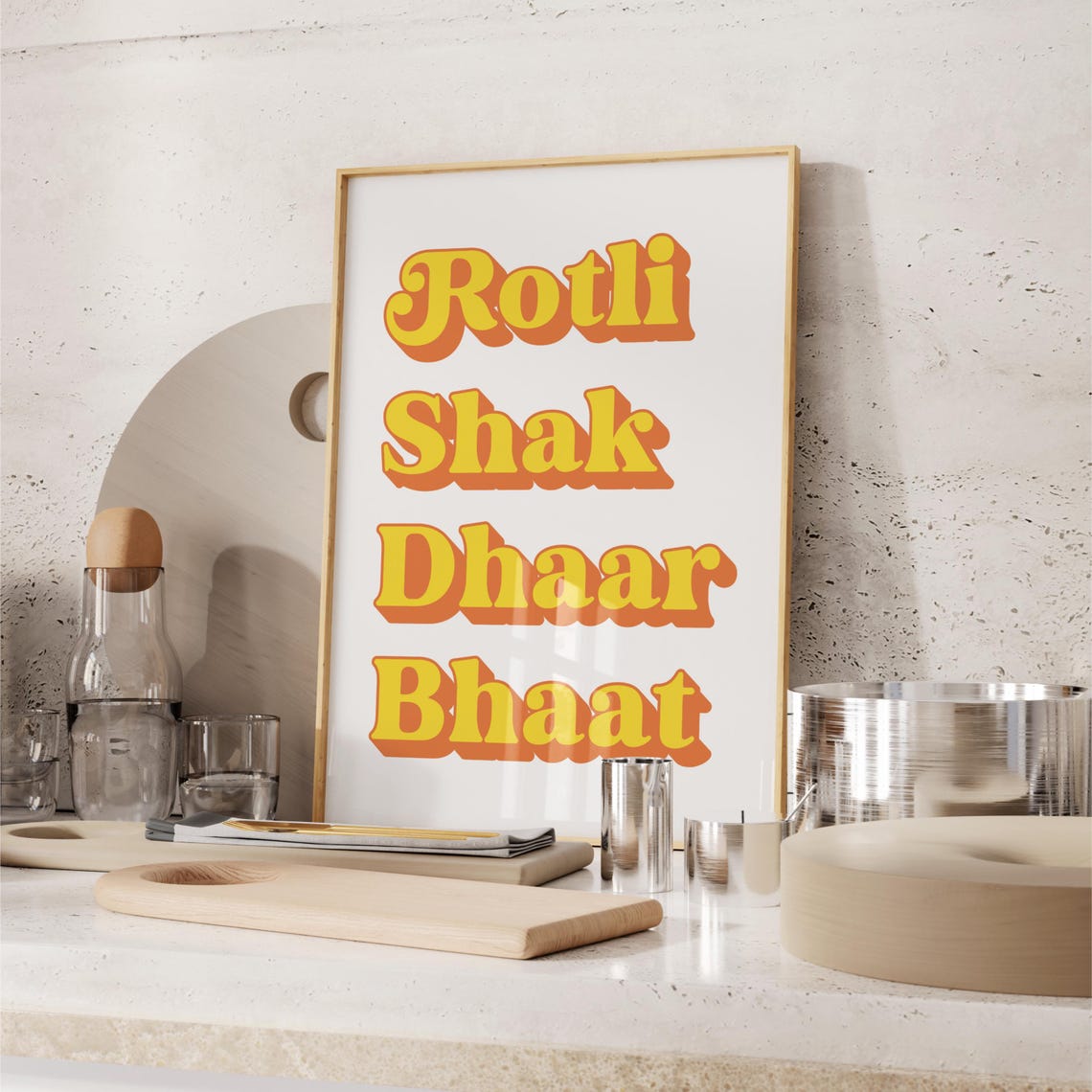 Rotli Shak Dhaar Bhaat Bold Retro Gujarati Kitchen Typography Poster
