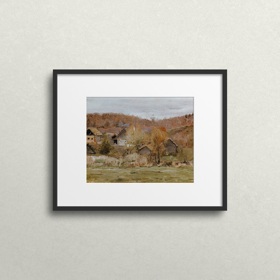 Autumn Village Rustic Wooden Houses Golden Trees Vintage Art Poster - Image 2