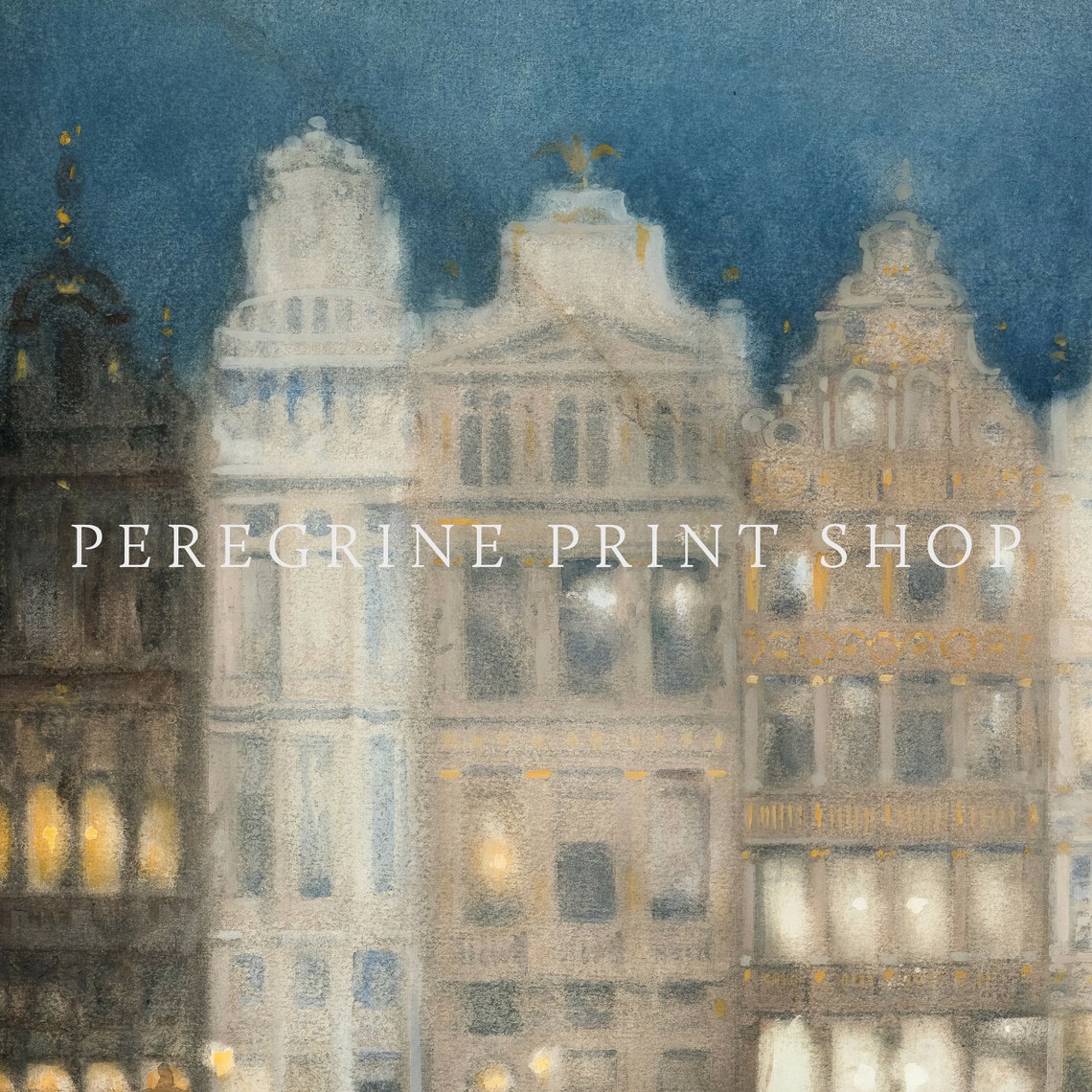 Brussels Belgium Evening Lights Grand Place Cityscape Painting Poster - Image 2