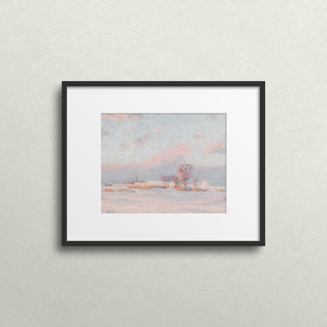 Pink Winter Evening Vintage Winter Landscape Art Print - Image 2