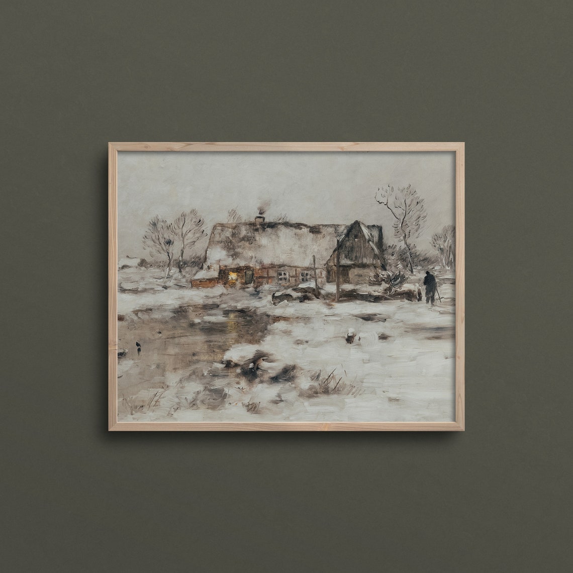 Snowy Cottage Glowing Window Winter Landscape Vintage Cabin Art Poster - Image 3