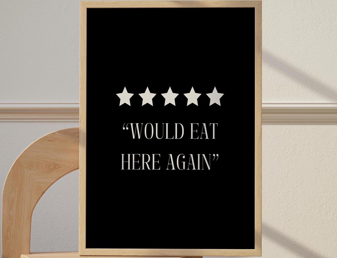 Would Eat Here Again Five Star Review Black Quote Kitchen Poster