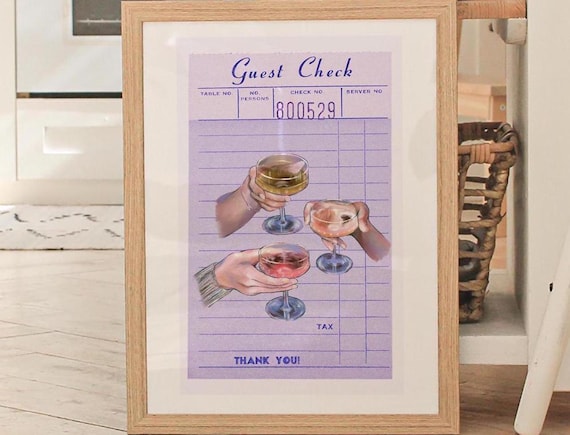 Cheers Guest Check Cocktail Toast Retro Restaurant Bill Art Print