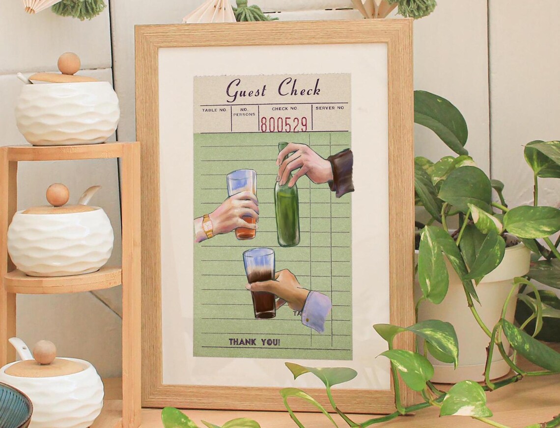 Guest Check Retro Trendy Art Print, Preppy Bar Cart - Image 2