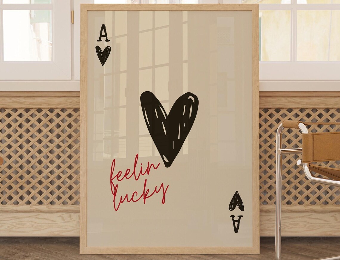 Feelin Lucky Ace Of Hearts Black Playing Card Trendy Art Poster