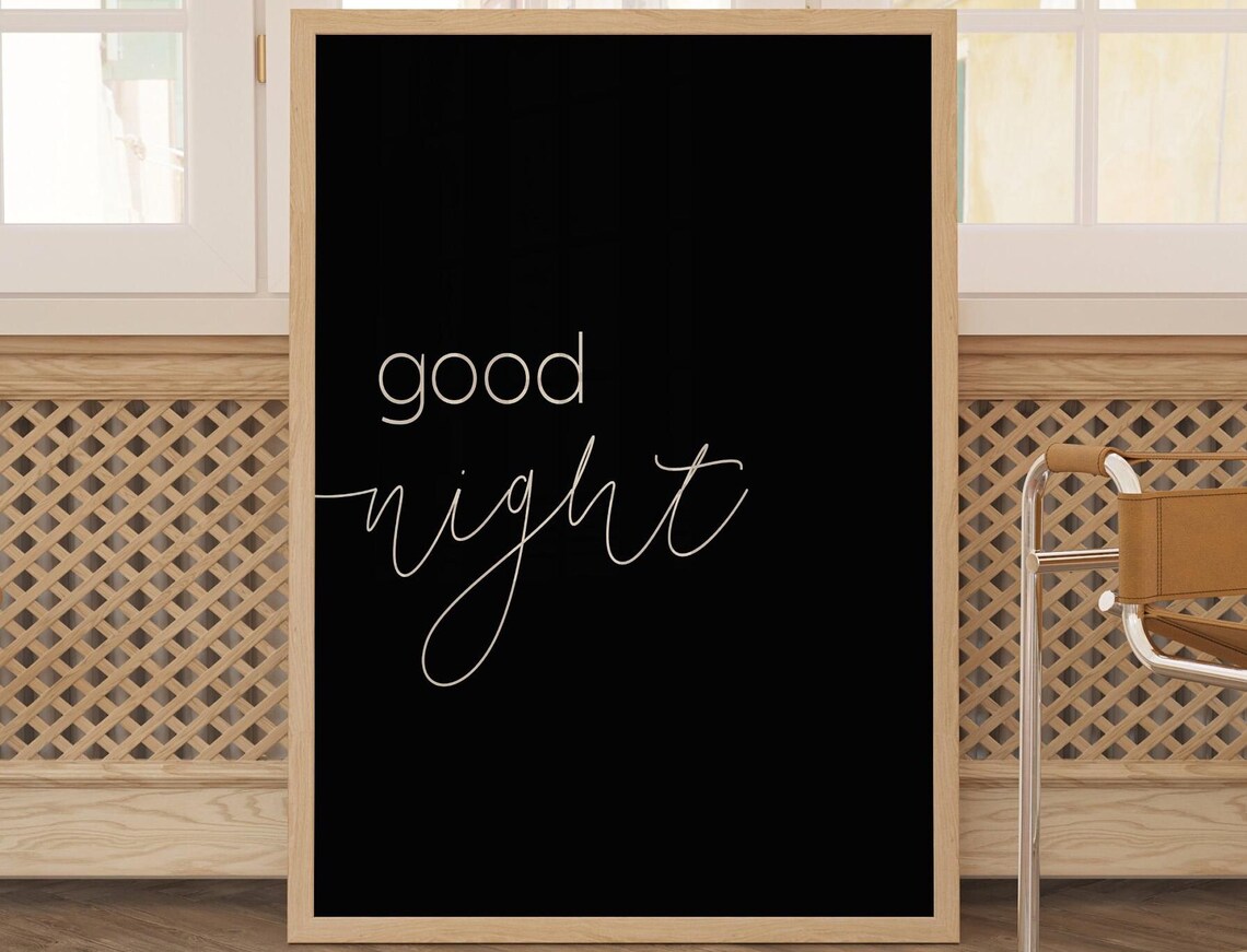 Goodnight Typography, Minimalist Bedroom Decor
