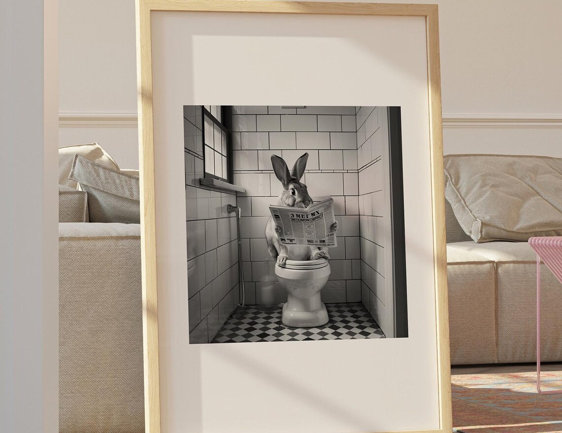 Rabbit In Bathtub, Cute Bathroom Nursery Decor
