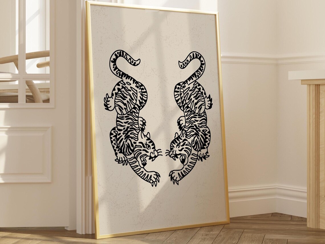 Tiger Art Print, Funky Monochromatic Dorm Decor