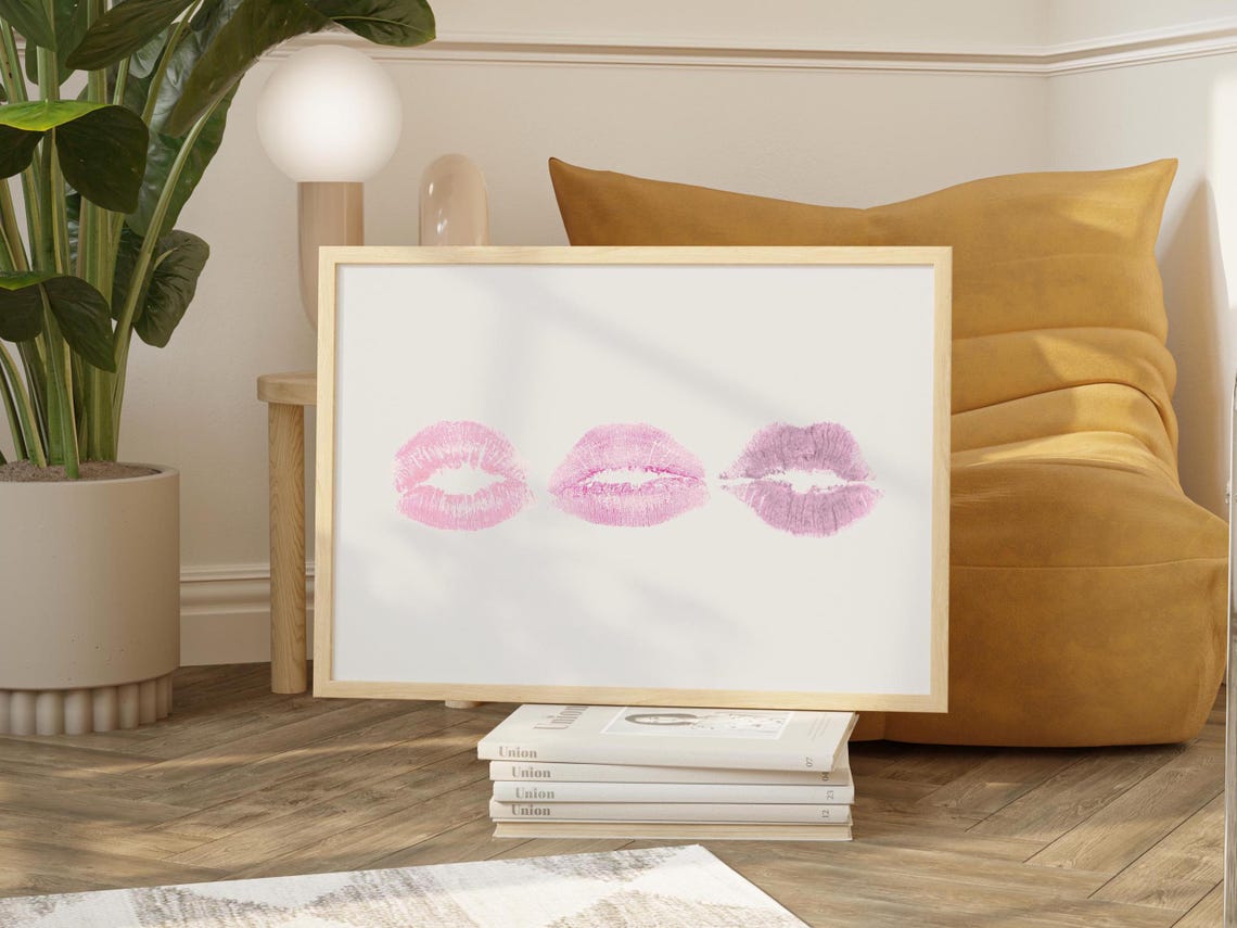 Soft Pink Lipstick Kiss Trio Feminine Vanity Makeup Art Poster
