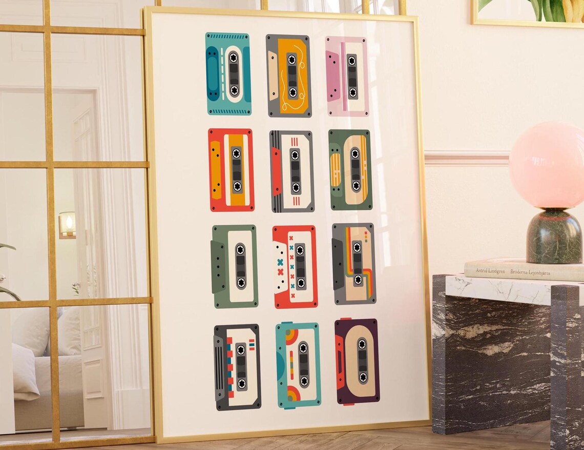 Cassette Print, Retro Vintage Music Illustration