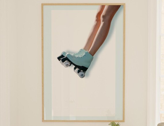 Mint Roller Skates Mid Kick Up Pastel Retro Skater Photo Poster