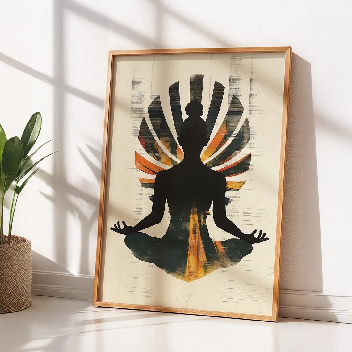 Yoga Silhouette Sunset Sunburst Poster Spiritual Meditation Decor