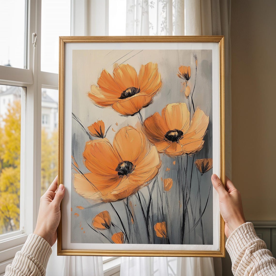 Vibrant Orange Poppy Flowers Poster on Gray Modern Floral Decor - Image 3