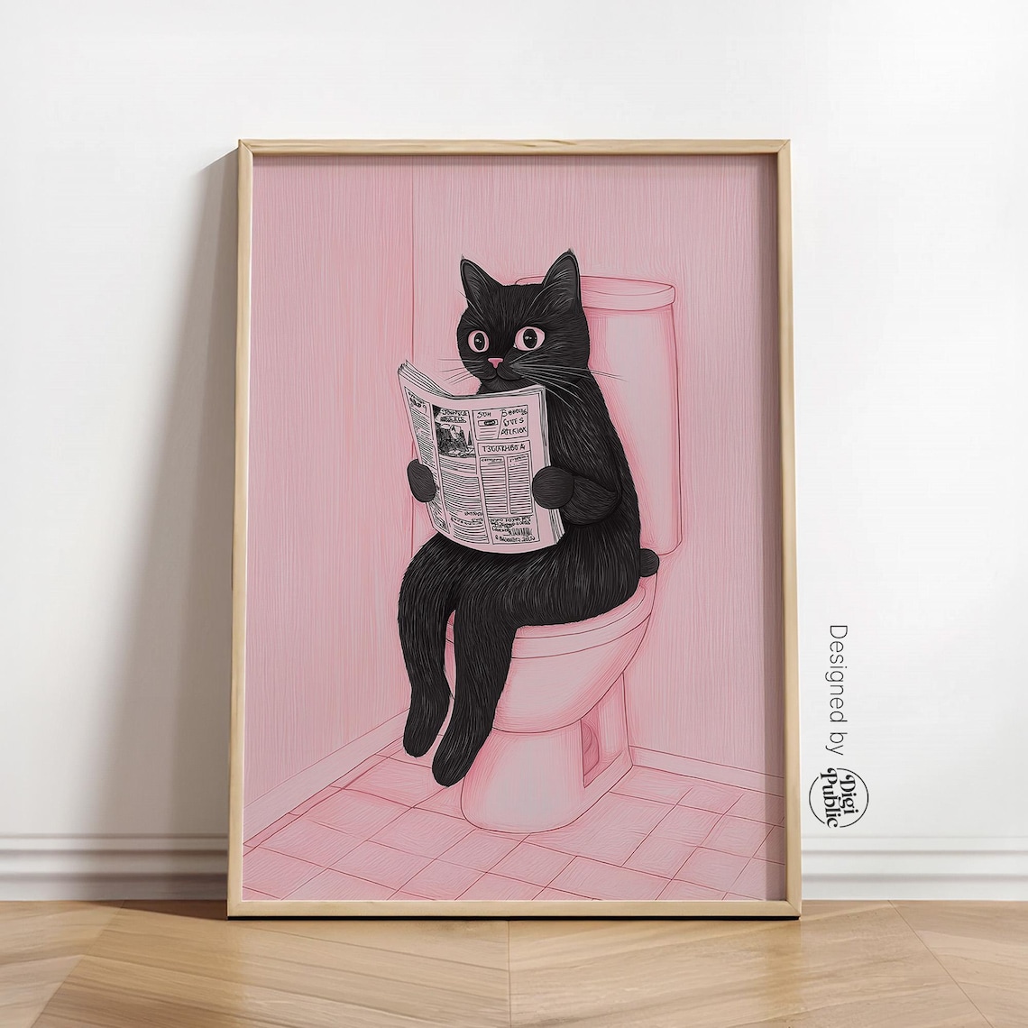 Funny Cat Bathroom Wall Art, Humorous Home Print
