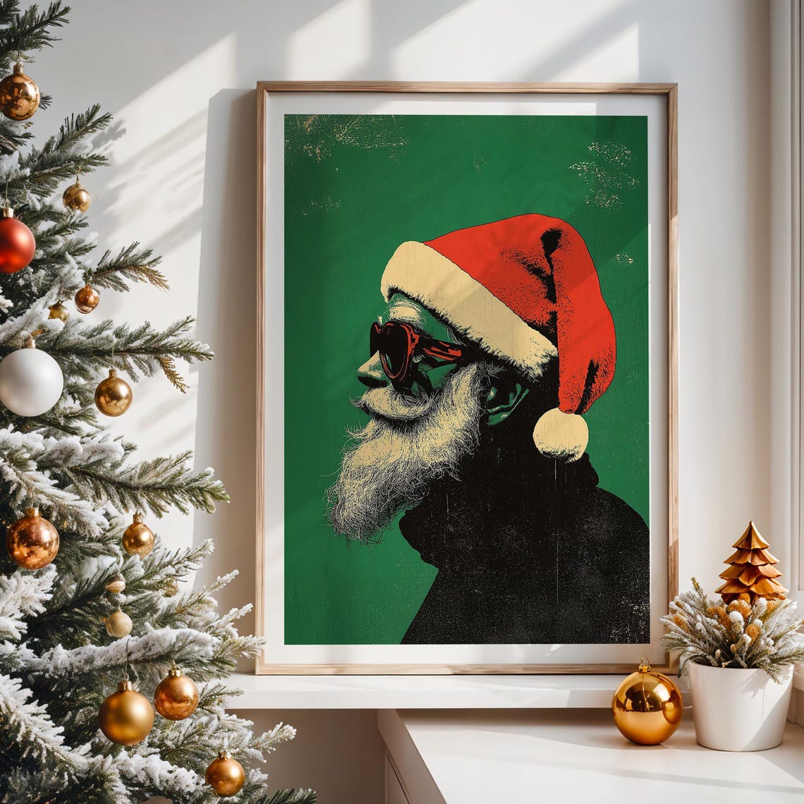 Cool Retro Santa Claus Red Sunglasses Green Pop Art Christmas Poster - Image 5