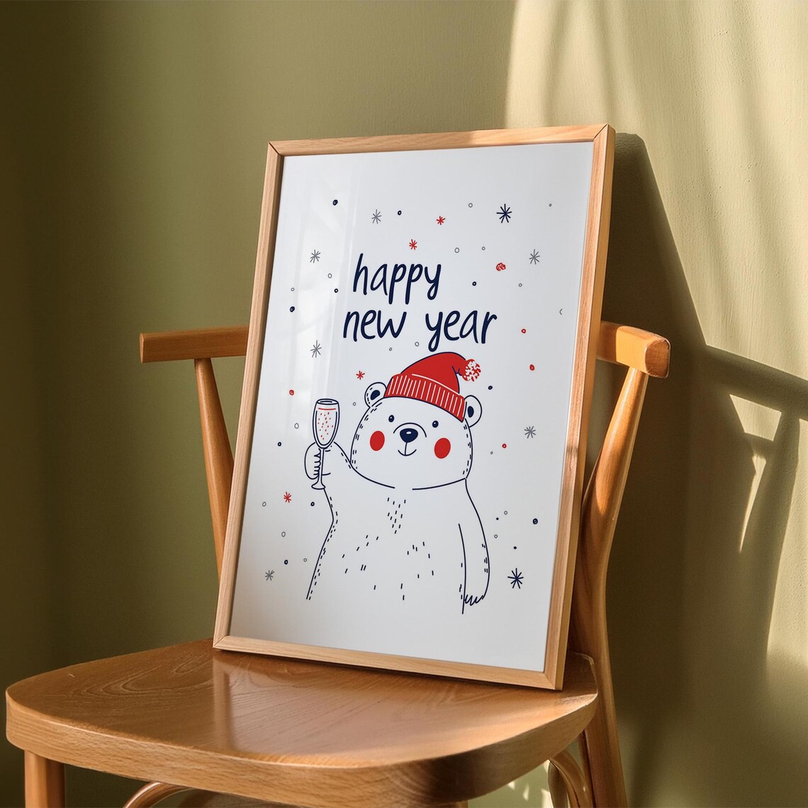 Cute Polar Bear Toasting Champagne Happy New Year Winter Party Decor Poster - Image 2