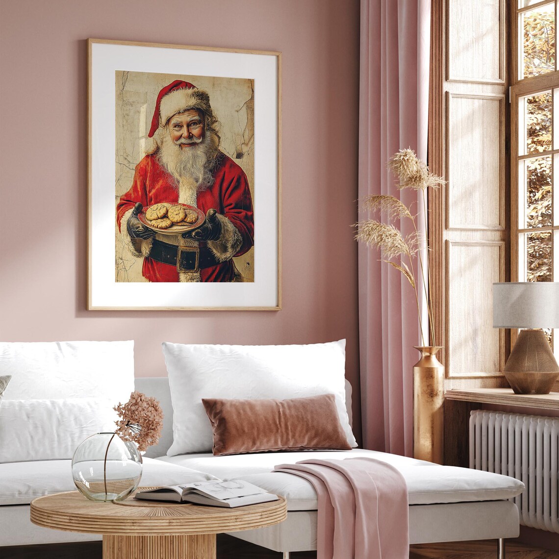 Vintage Santa Claus Holding Plate of Cookies Rustic Holiday Wall Art - Image 3