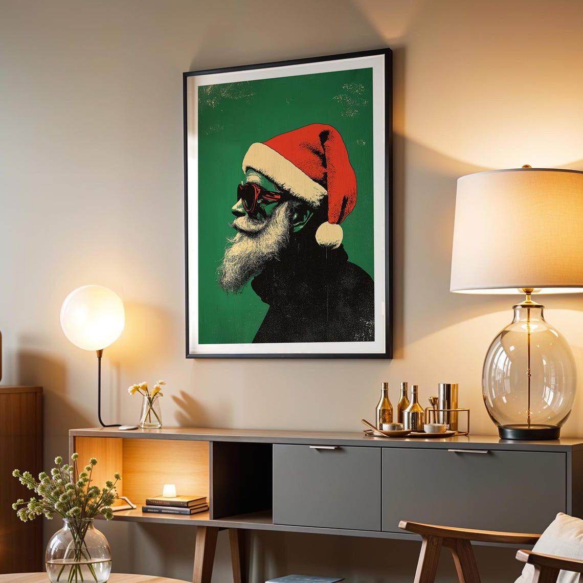 Cool Retro Santa Claus Red Sunglasses Green Pop Art Christmas Poster - Image 3