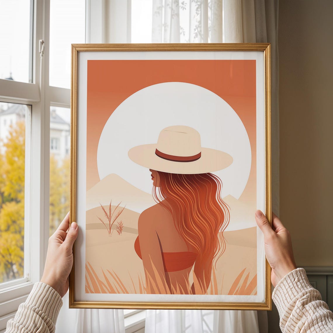 Desert Sunset Woman with Straw Hat Poster Warm Boho Travel Art - Image 4