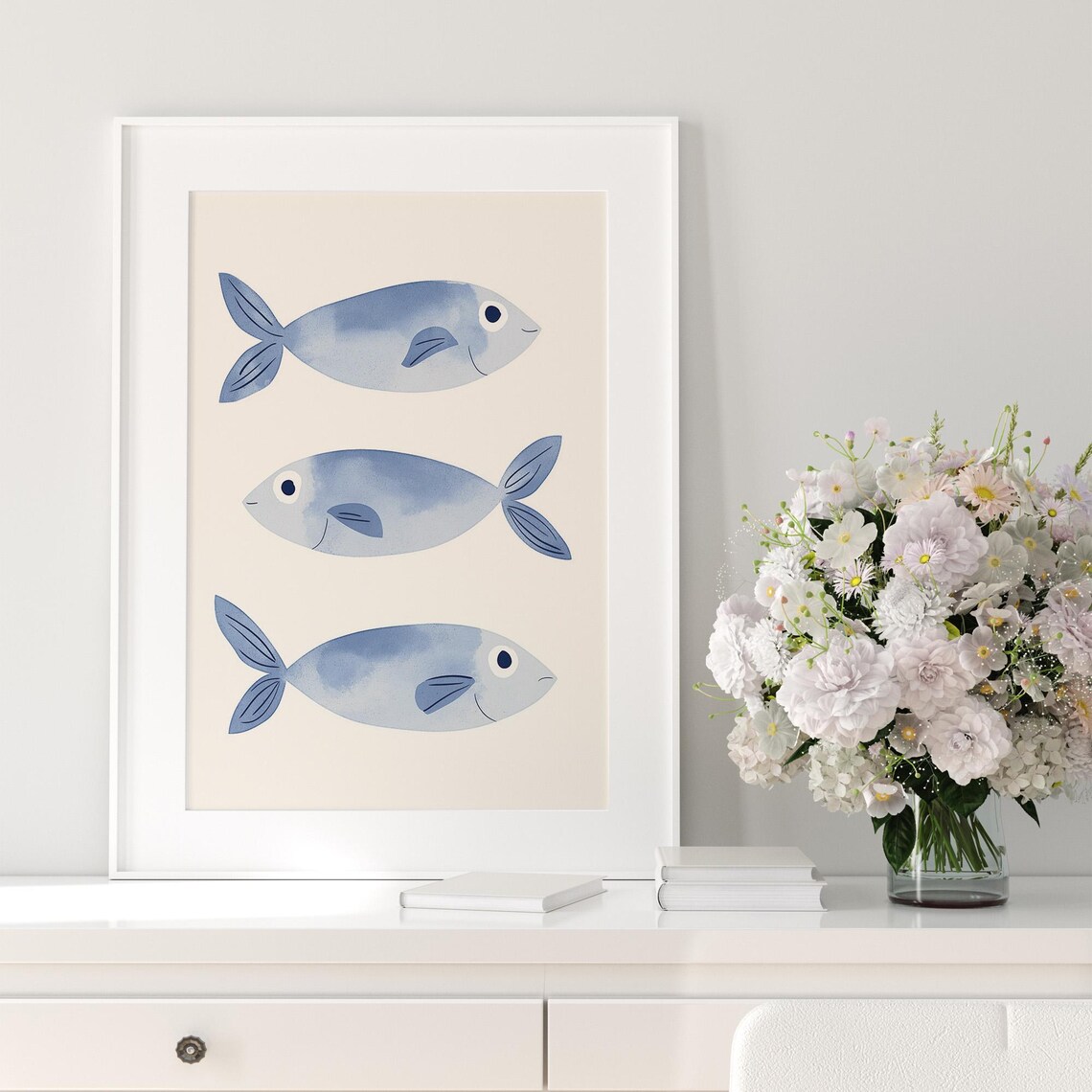 Blue Fish Wall Art Nautical Kitchen Print Minimalist Fish Poster Ocean Inspired Wall Art Cute Fish Print Coastal Home Decor - Image 3