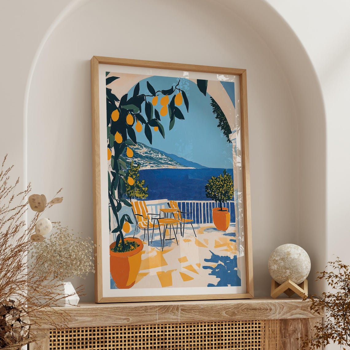 Mediterranean Lemon Tree Terrace Poster Blue Coast Summer Art - Image 5