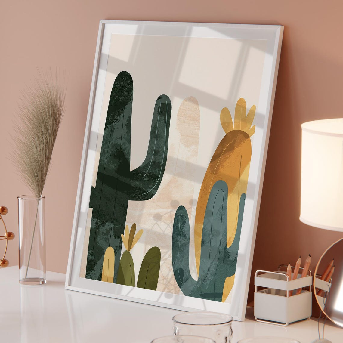 Abstract Desert Cactus Poster Green and Yellow Modern Boho Decor - Image 5