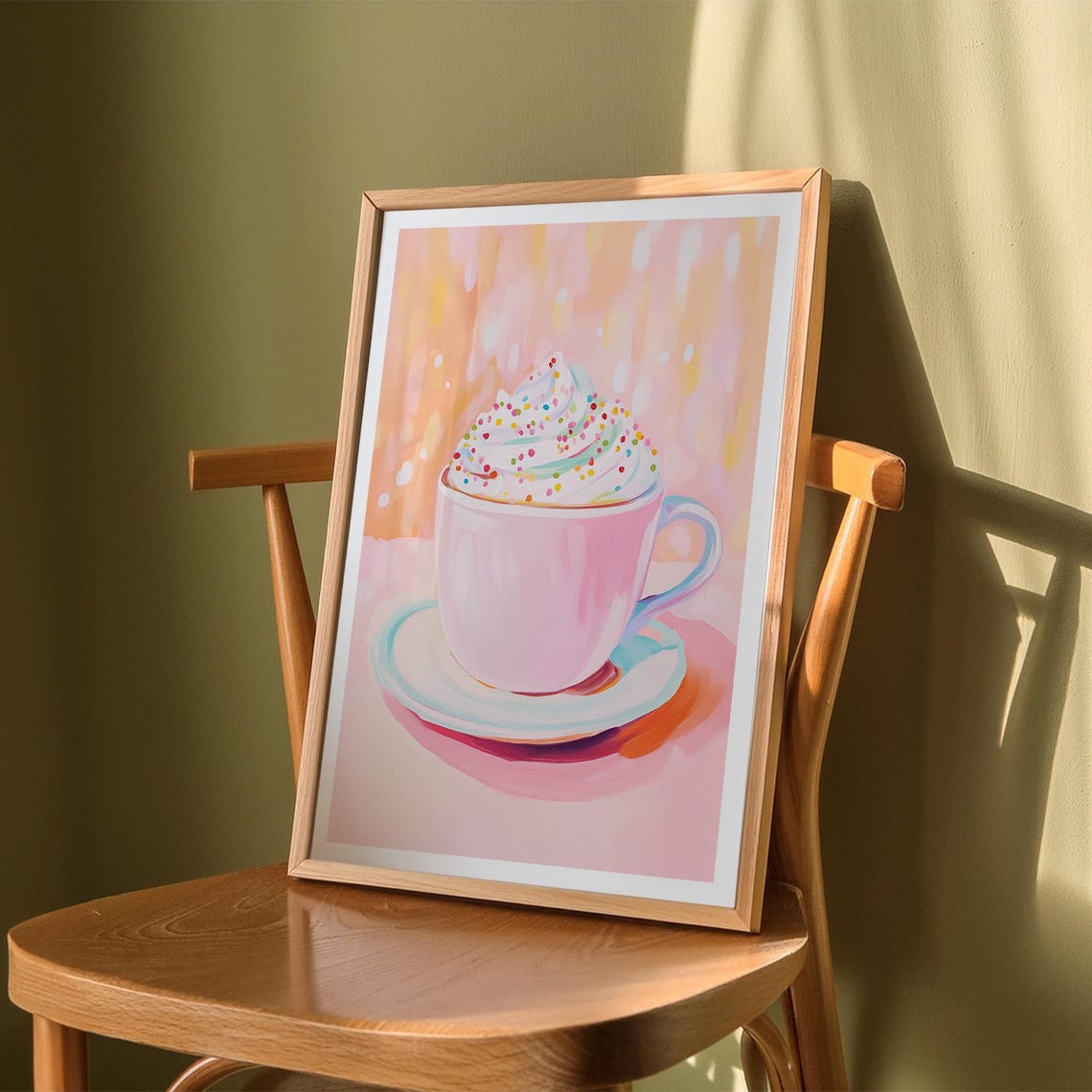 Pastel Coffee Cup Wall Art Whipped Cream Print Kitchen Wall Decor Pink And Orange Artwork Hot Chocolate Poster - Image 4