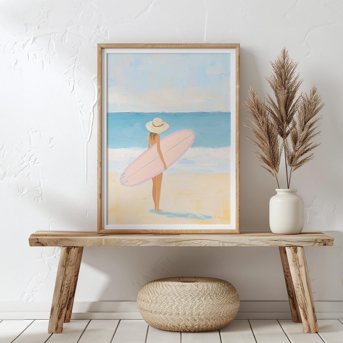 Surfer Girl Wall Art Print Beach Wall Poster Coastal Wall Art Pink Surfboard Art Print Summer Home Decor Print - Image 4