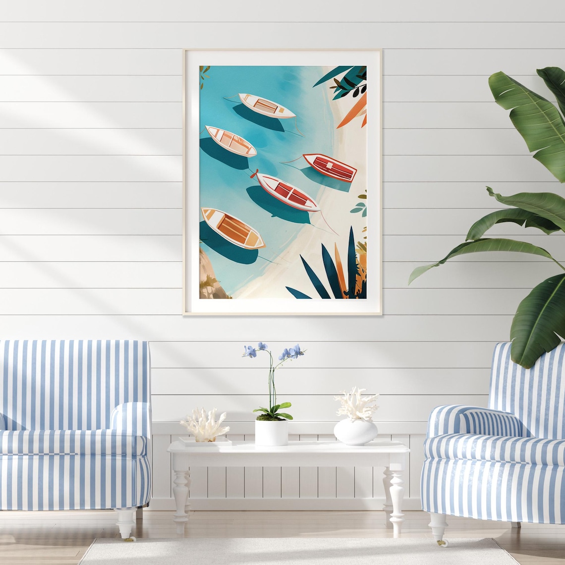 Coastal Fishing Boats Aerial View Poster Turquoise Summer Water - Image 2