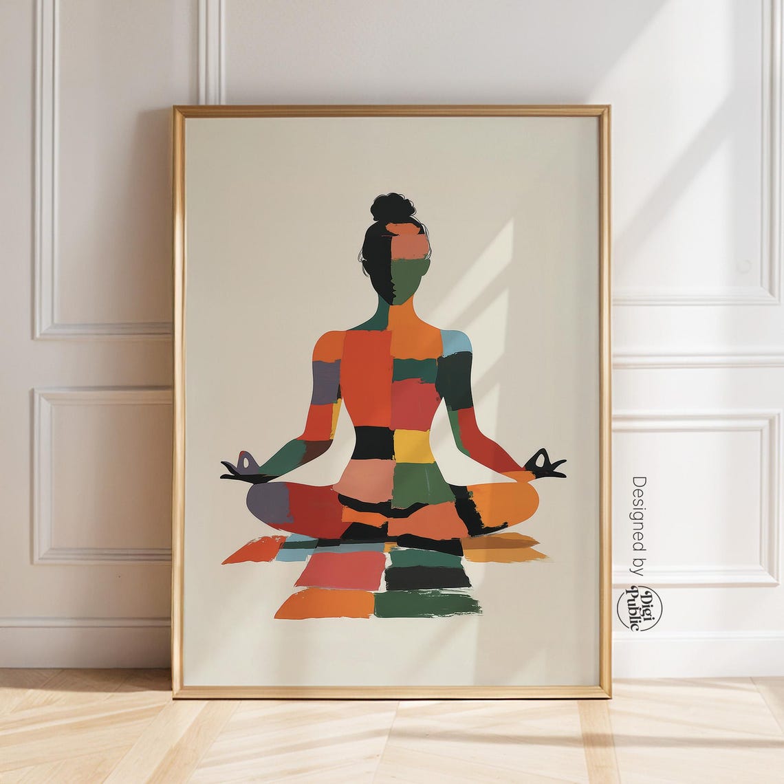 Vibrant Colorful Abstract Patchwork Yoga Meditation Woman Poster