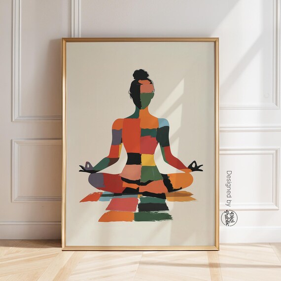 Vibrant Colorful Abstract Patchwork Yoga Meditation Woman Poster