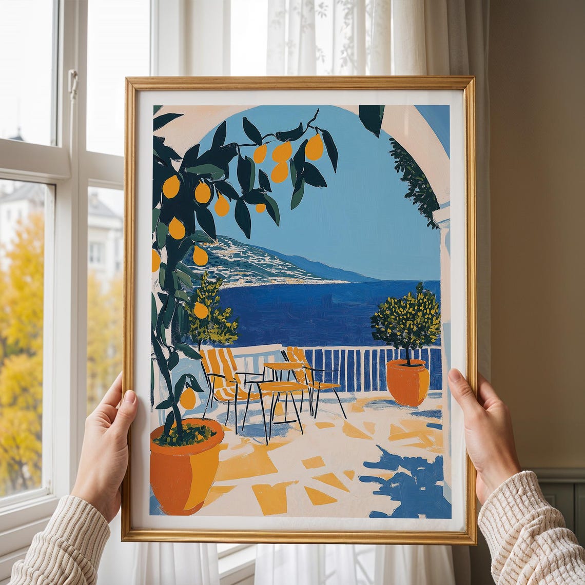 Mediterranean Lemon Tree Terrace Poster Blue Coast Summer Art - Image 2
