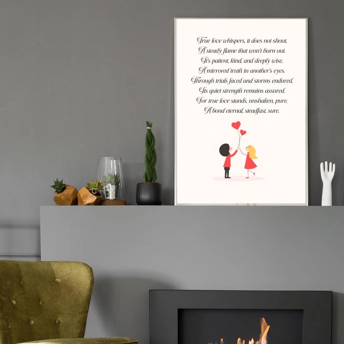 True Love Whispers Poem With Couple Illustration Romantic Wall Poster - Image 2