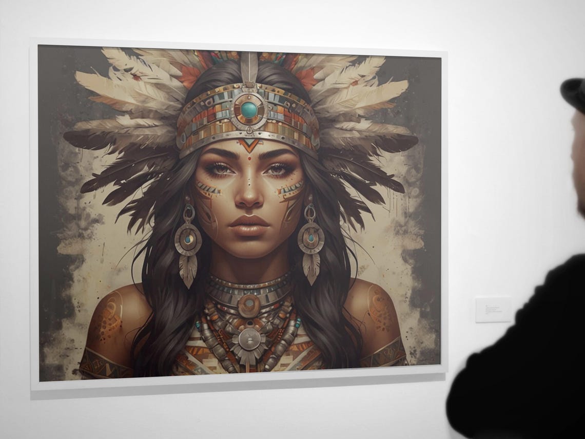 Aztec Princess Portrait With Feather Headdress And Turquoise Poster - Image 3