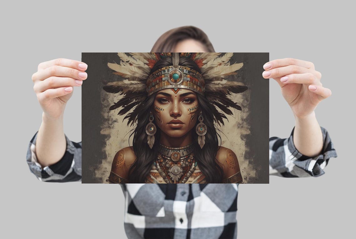 Aztec Princess Portrait With Feather Headdress And Turquoise Poster - Image 4