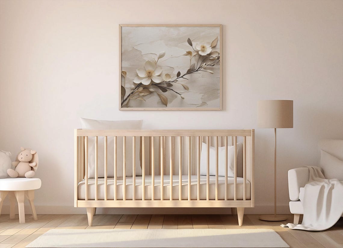 Cream Cherry Blossom Branch 3D Plaster Neutral Botanical Poster - Image 4