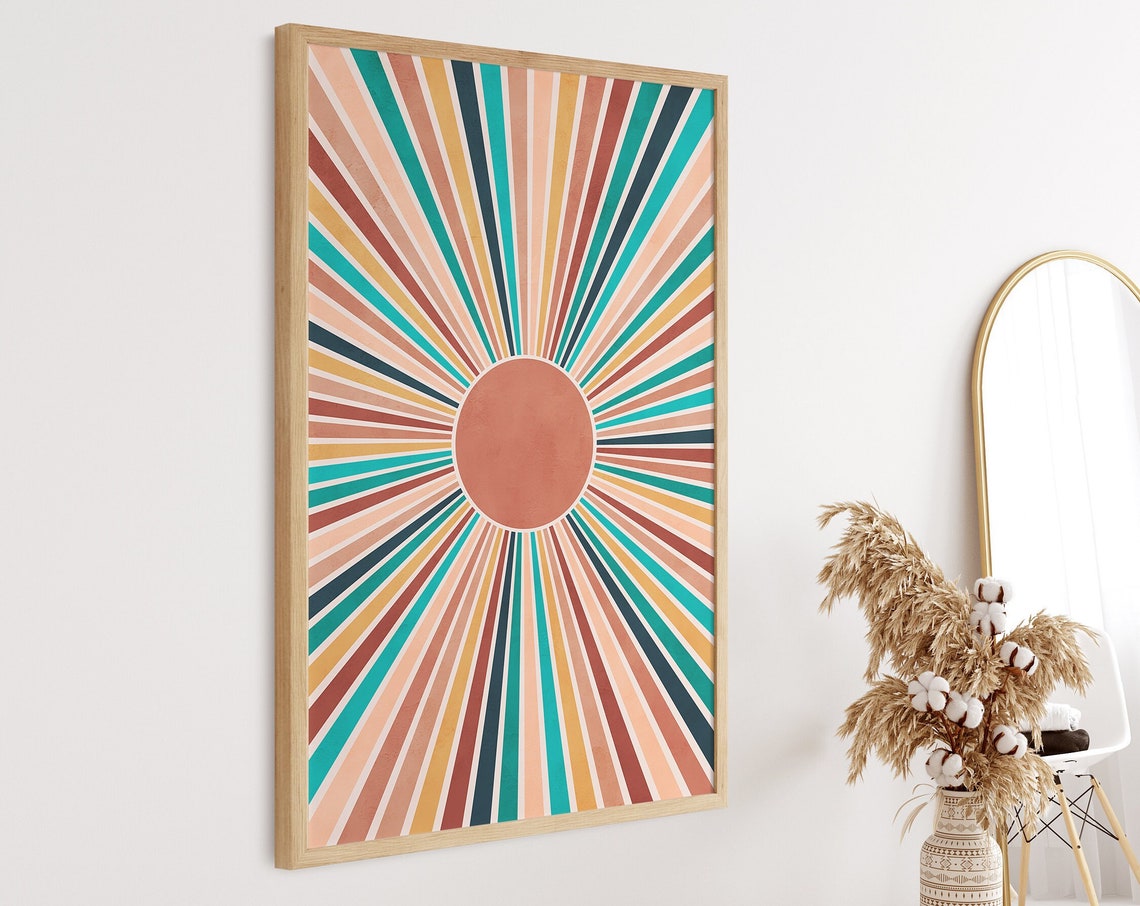 Retro Sunburst Colorful Boho Sunshine Rays Wall Decor Poster - Image 2