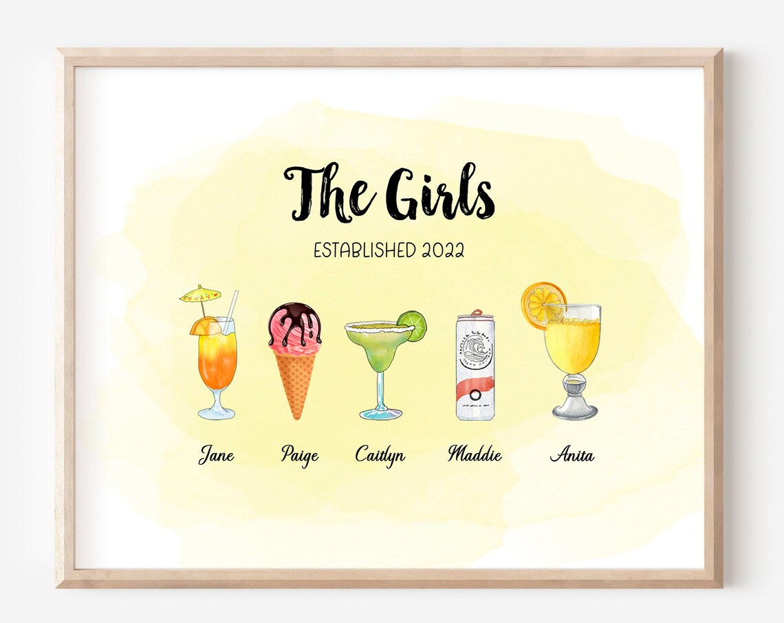 The Girls Personalized Drinks Best Friends Group Party Poster